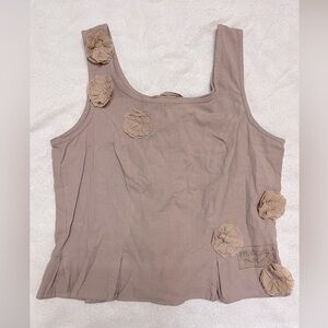 JDL Clothing Jeanne D’Arc Lagenlook Linen Top Embellished Flowers Lace up Back